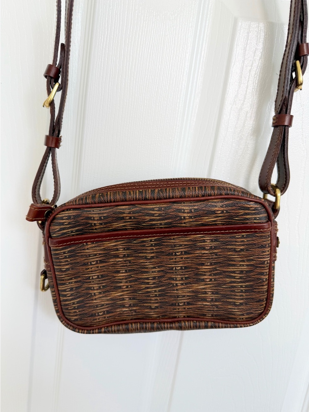 Vintage Wathne Brown Woven Leather Crossbody Bag